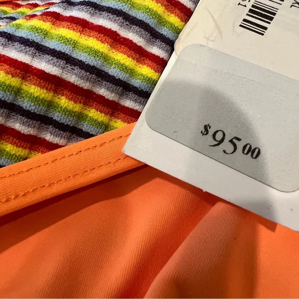 Frankies Bikinis Catalina Ribbed Stripe Bikini Bottom Rainbow Orange XL NWT